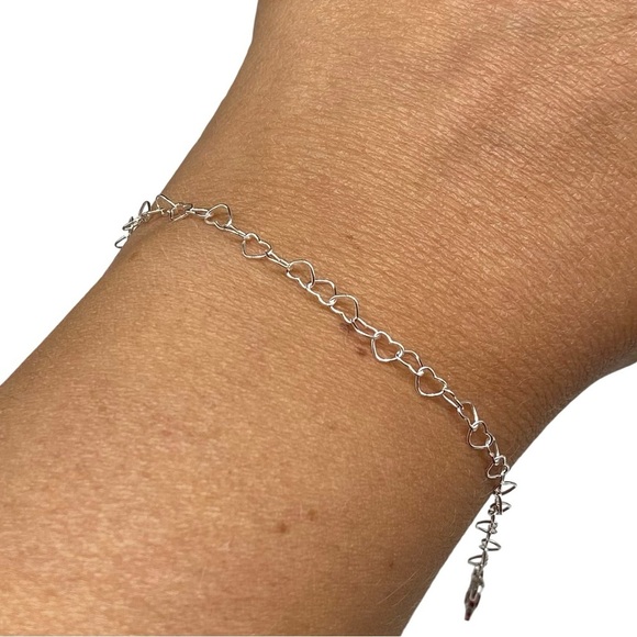 7” Heart Chain Link Bracelet Solid 925 Sterling Silver Dainty Gift Hearts - Picture 2 of 8